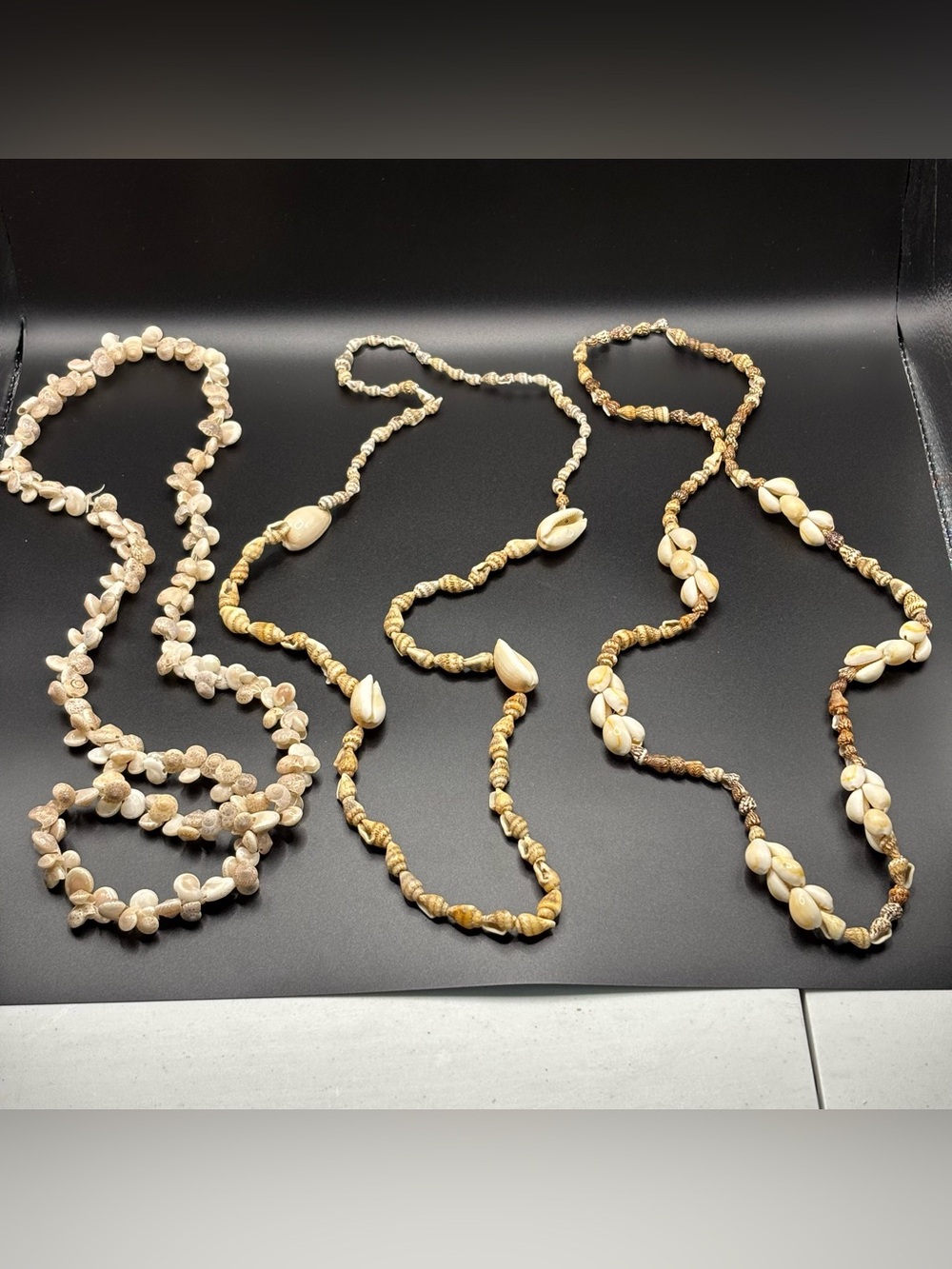 Lot of 3 Vintage Hawaiian Natural Seashell Lei Strand Necklaces Set